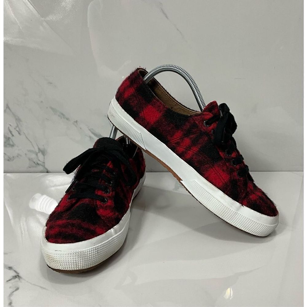 SUPERGA Red and black plaid wool sneakers